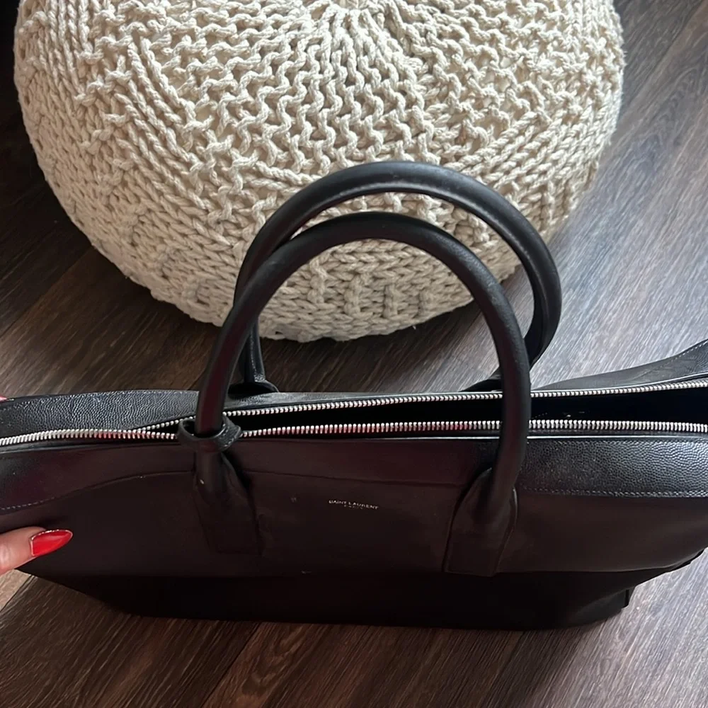 Saint Laurent Paris Black Grained Leather Briefcase Top Handle Work Bag Unisex